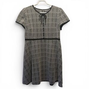 Karl Lagerfeld Paris Black White Jacquard Womens 16 Dress Pearl Button‎ Tie Bow